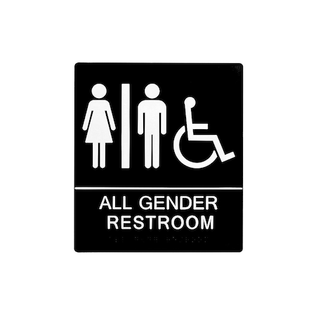 Bcf 8 x 9 All Gender Wall Sign, Text With Braille and Handicapped Symbol, Black SB454-BLACK